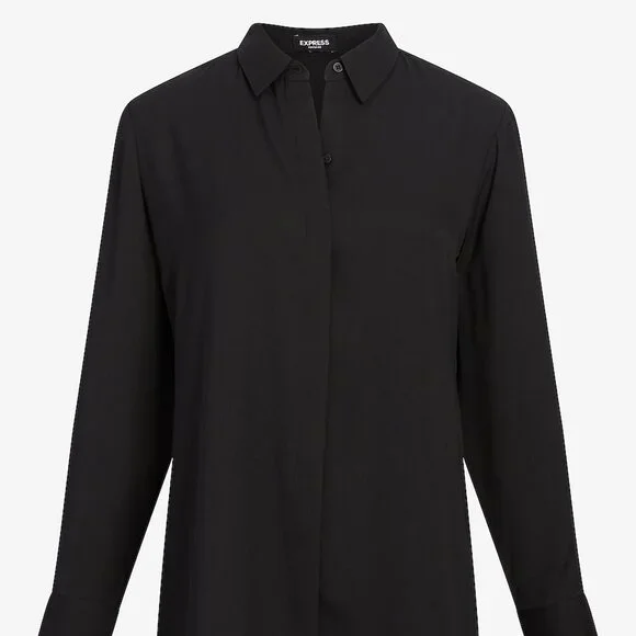 Express Women's Black Sheer Relaxed Tunic Portofino Shirt size Medium - Picture 4 of 5